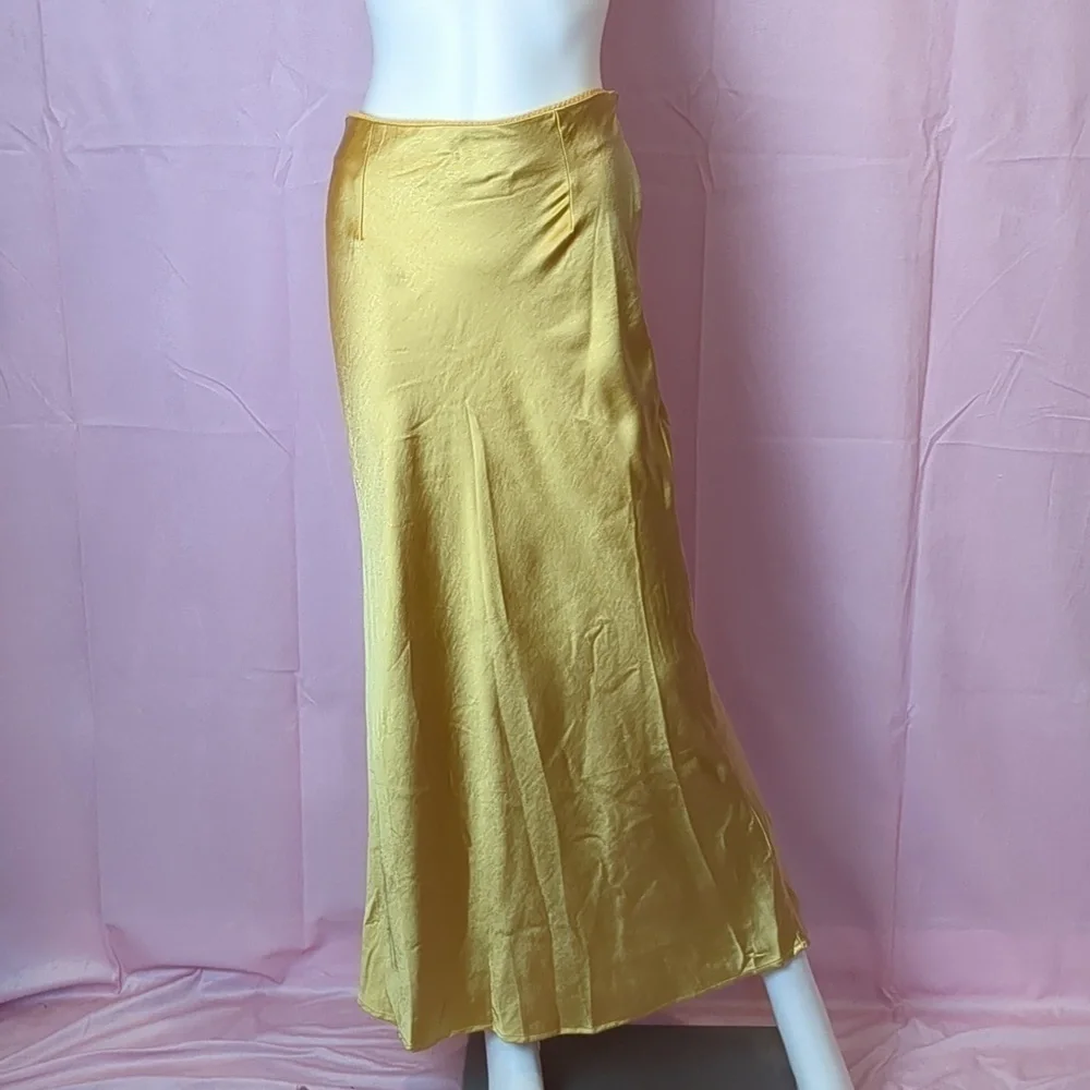 Nasty Gal Gold Satin Bias Cut Maxi Skirt size 2